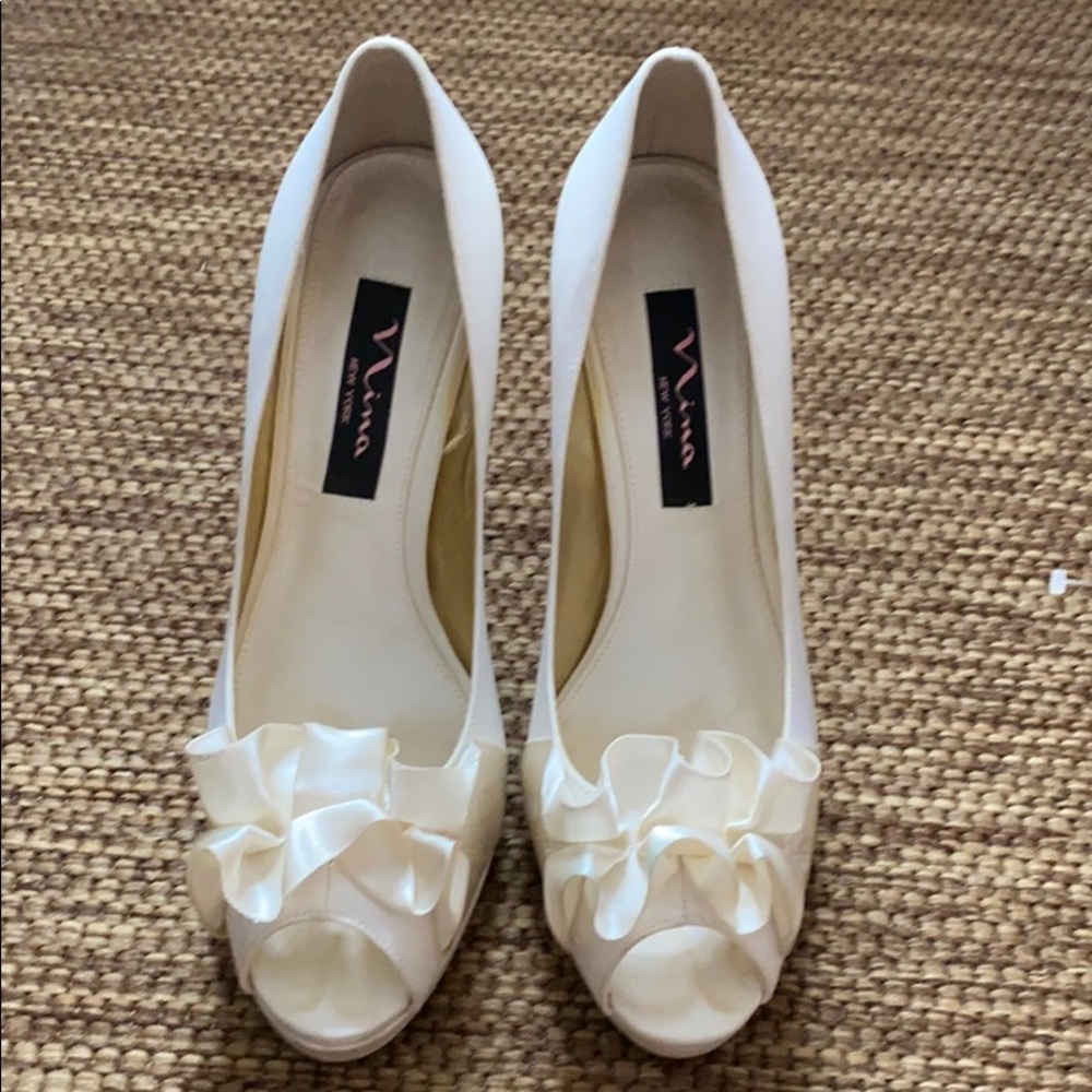 Ivory Evelixa Ruffle Detail Satin Formal Shoes